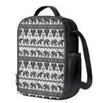 White And Black Indian Elephant Print Crossbody Lunch Bag