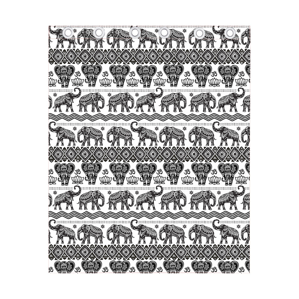 White And Black Indian Elephant Print Curtain