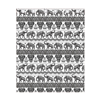 White And Black Indian Elephant Print Curtain