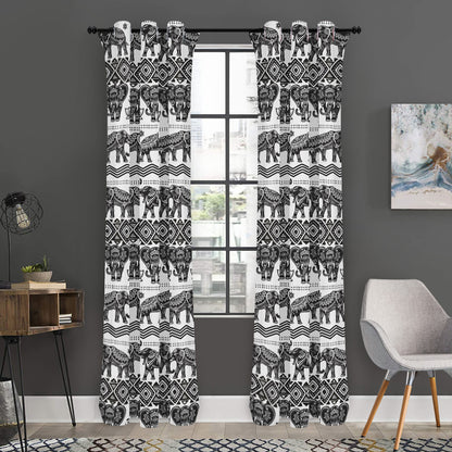 White And Black Indian Elephant Print Curtain