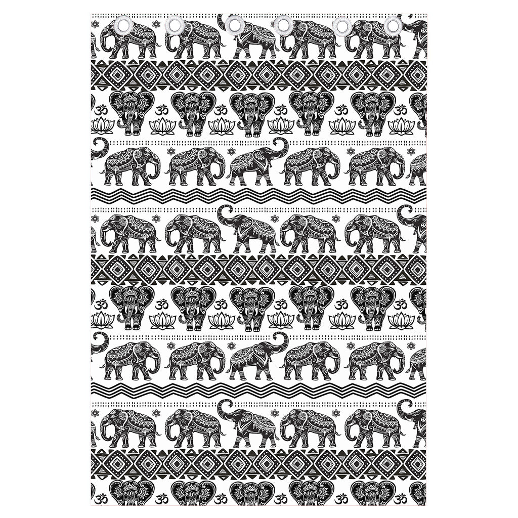 White And Black Indian Elephant Print Curtain