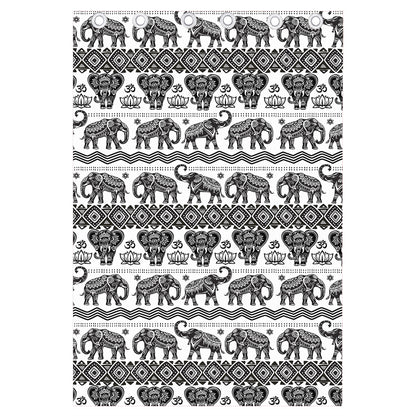 White And Black Indian Elephant Print Curtain