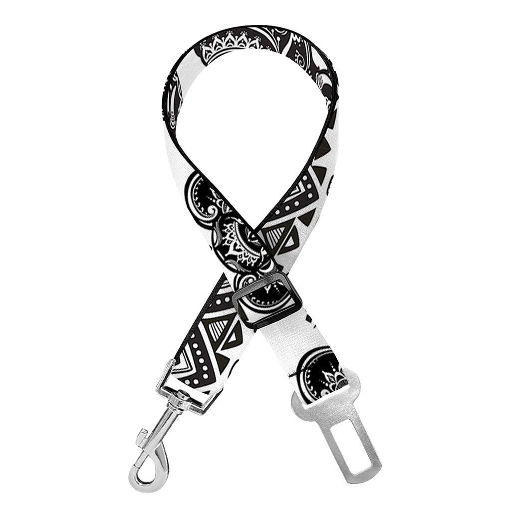 White And Black Indian Elephant Print Dog Seat Belt