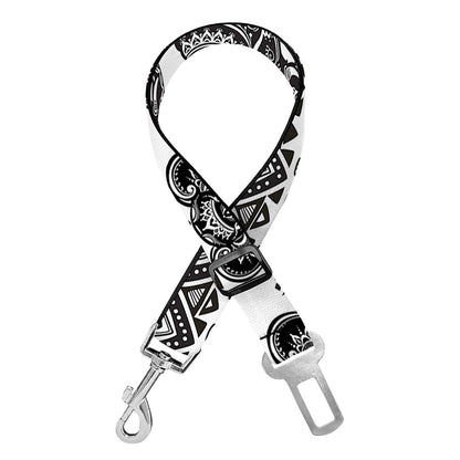 White And Black Indian Elephant Print Dog Seat Belt