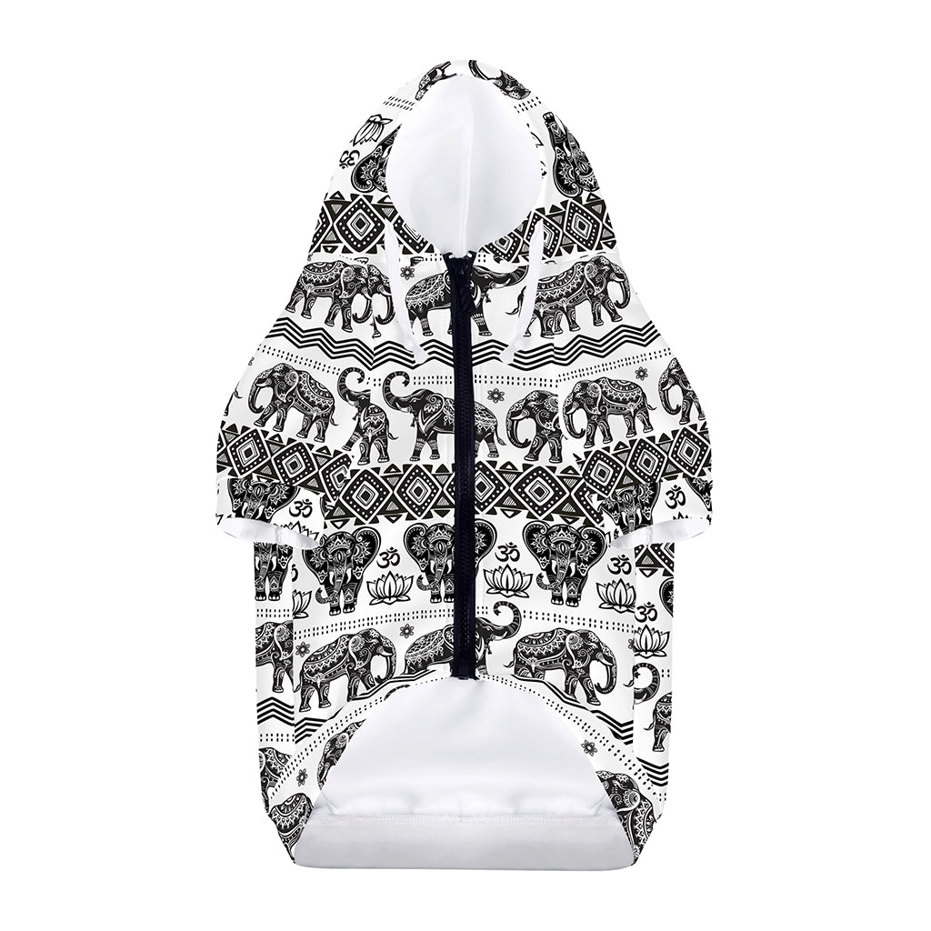 White And Black Indian Elephant Print Dog Zip Up Hoodie