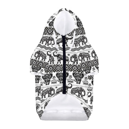 White And Black Indian Elephant Print Dog Zip Up Hoodie