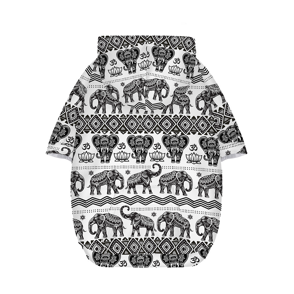 White And Black Indian Elephant Print Dog Zip Up Hoodie