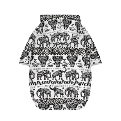 White And Black Indian Elephant Print Dog Zip Up Hoodie