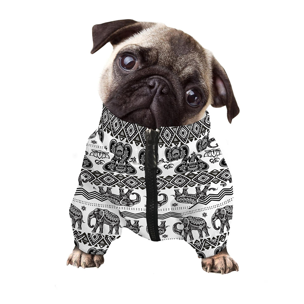 White And Black Indian Elephant Print Dog Zip Up Jacket