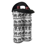White And Black Indian Elephant Print Double Neoprene Wine Tote