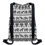 White And Black Indian Elephant Print Drawstring Backpack