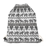 White And Black Indian Elephant Print Drawstring Bag