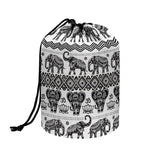 White And Black Indian Elephant Print Drawstring Makeup Bag