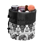 White And Black Indian Elephant Print Drawstring Makeup Bag