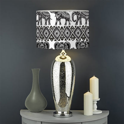 White And Black Indian Elephant Print Drum Lamp Shade