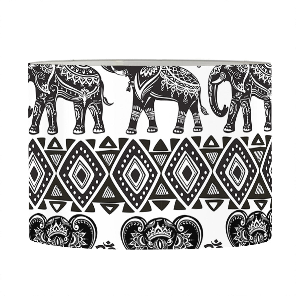 White And Black Indian Elephant Print Drum Lamp Shade