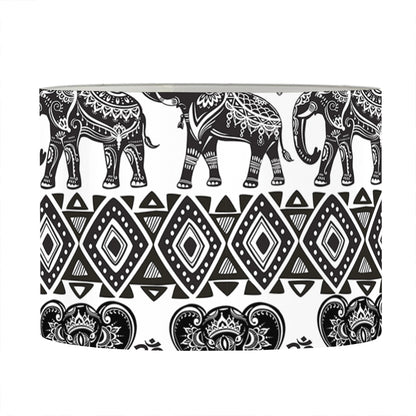White And Black Indian Elephant Print Drum Lamp Shade