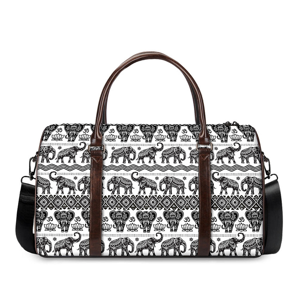 White And Black Indian Elephant Print Duffle Bag