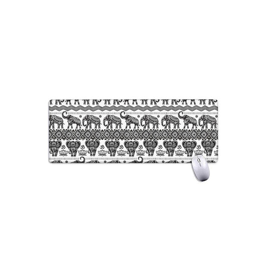 White And Black Indian Elephant Print Extended Mouse Pad