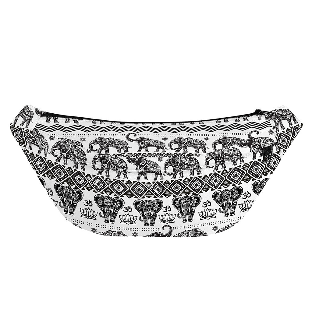 White And Black Indian Elephant Print Fanny Pack