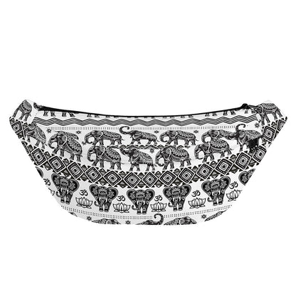 White And Black Indian Elephant Print Fanny Pack