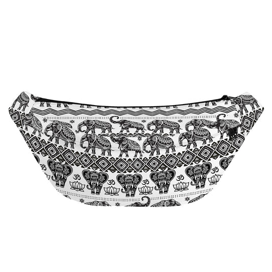 White And Black Indian Elephant Print Fanny Pack