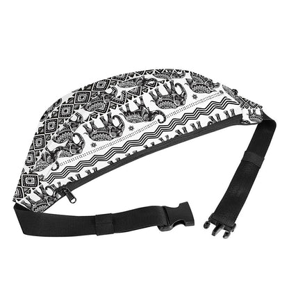 White And Black Indian Elephant Print Fanny Pack