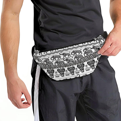 White And Black Indian Elephant Print Fanny Pack