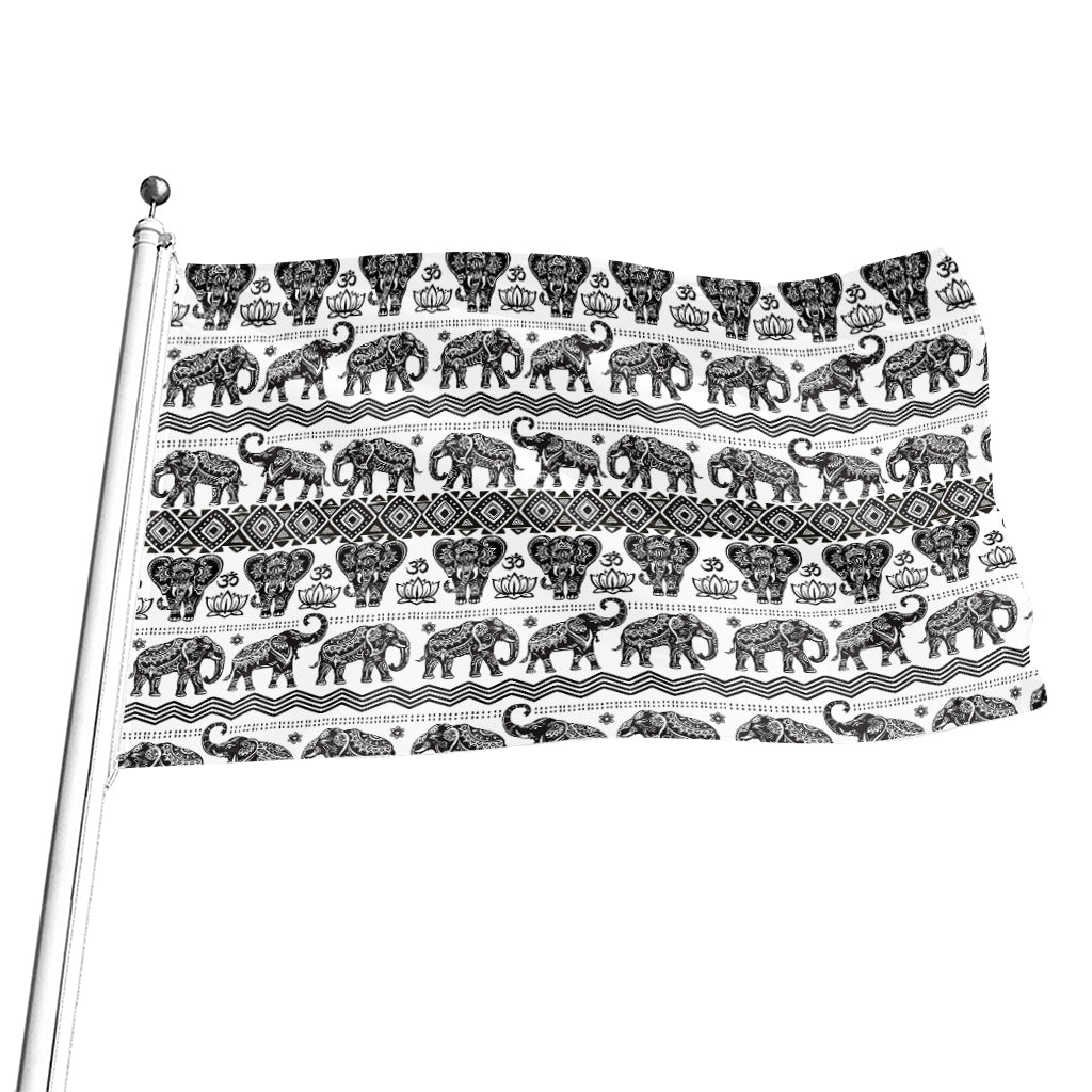 White And Black Indian Elephant Print Flag