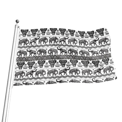 White And Black Indian Elephant Print Flag