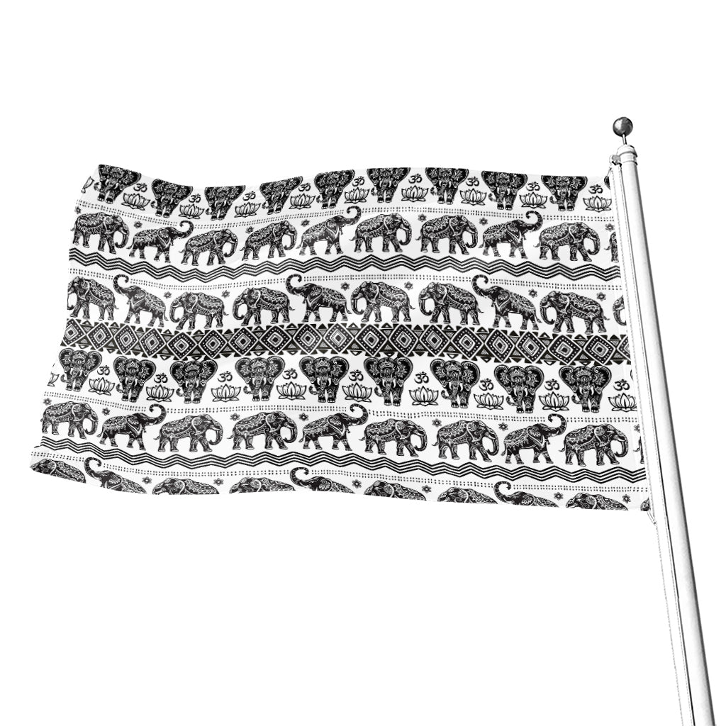 White And Black Indian Elephant Print Flag