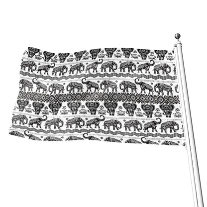 White And Black Indian Elephant Print Flag