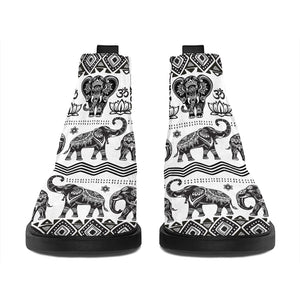 White And Black Indian Elephant Print Flat Ankle Boots