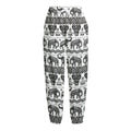 White And Black Indian Elephant Print Fleece Lined Knit Pants