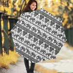 White And Black Indian Elephant Print Foldable Umbrella