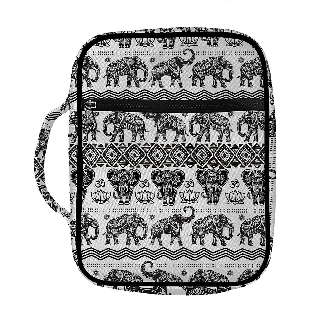 White And Black Indian Elephant Print Front Pocket Bible Bag