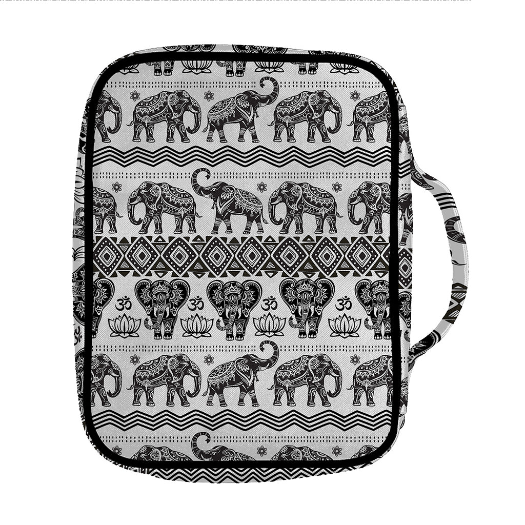 White And Black Indian Elephant Print Front Pocket Bible Bag