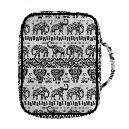 White And Black Indian Elephant Print Front Pocket Bible Bag