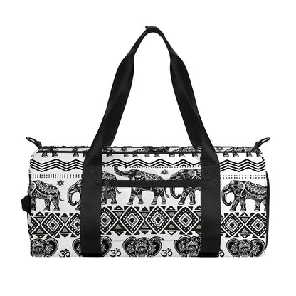 White And Black Indian Elephant Print Gym Bag