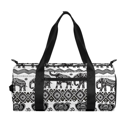 White And Black Indian Elephant Print Gym Bag
