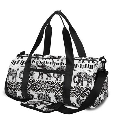 White And Black Indian Elephant Print Gym Bag