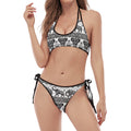 White And Black Indian Elephant Print Halter Scoop Tie Side Bikini