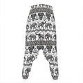 White And Black Indian Elephant Print Hammer Pants