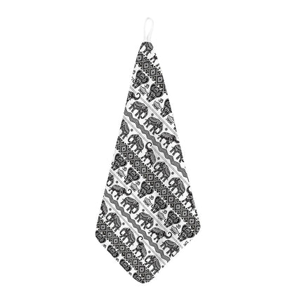 White And Black Indian Elephant Print Hand Towel