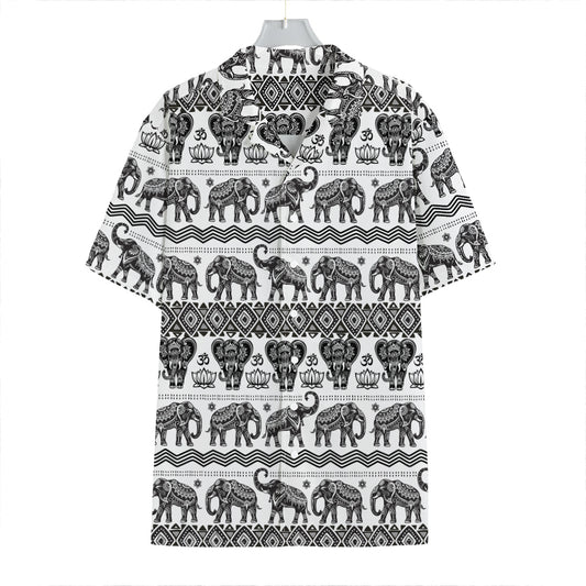 White And Black Indian Elephant Print Hawaiian Shirt