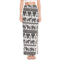 White And Black Indian Elephant Print High Slit Maxi Skirt