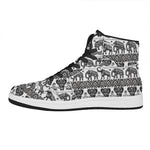 White And Black Indian Elephant Print High Top Leather Sneakers