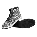 White And Black Indian Elephant Print High Top Leather Sneakers