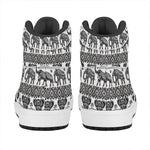 White And Black Indian Elephant Print High Top Leather Sneakers
