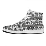 White And Black Indian Elephant Print High Top Leather Sneakers